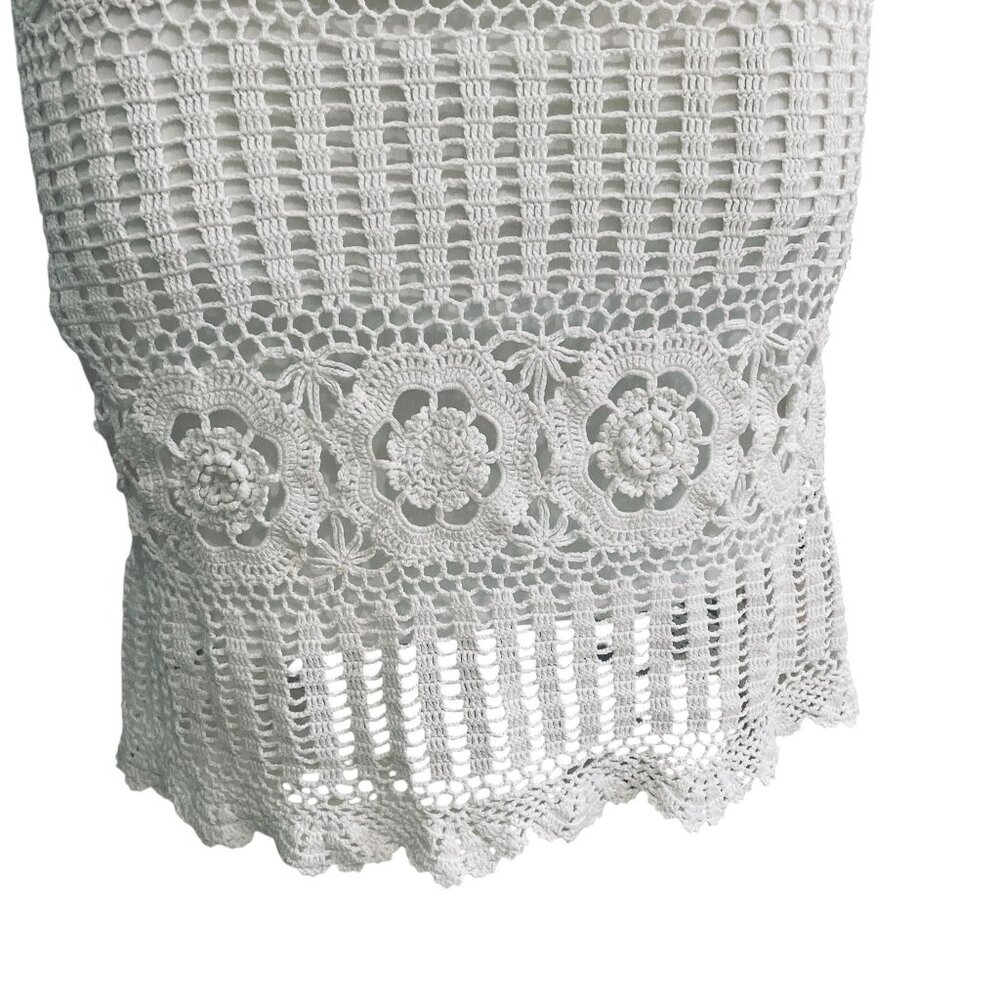 Boho Crochet Midi Skirt‎ White Floral Knit Lined 111 State XL Cottagecore - Picture 5 of 11